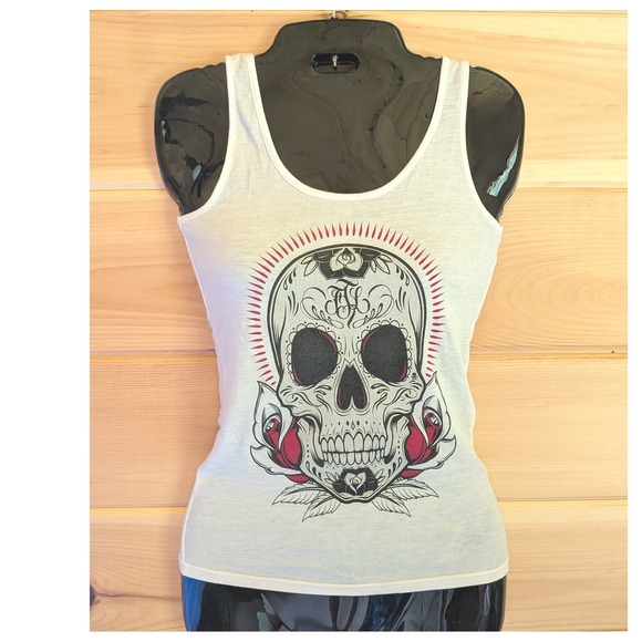 Fatal Tops - Fatal Tank Top Women S Sugar Skull Tattoo Art Rocker Edgy Streetwear Skater
